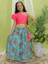 Girls Ethnic Wear Chanderi Floral Print Choli with Lehenga -Pink