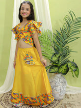 Girls Ethnic Wear Chanderi Floral Print Choli with Lehenga - Yellow