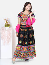 Girls Navratri Peacock embroidery Navratri Chaniya Choli with Dupatta for Garba- Black
