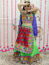 Girls Navratri Double Panel Cotton Chaniya Choli with Dupatta- Green