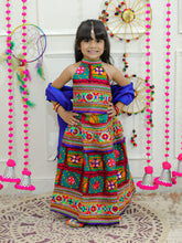 Girls Navratri Halter Neck Print With Embroidery Chaniya Choli with Dupatta- Green