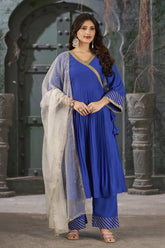Azure Blue Art Silk Anarkali Kurta Set with Trousers and Dupatta-CL-KPD-131
