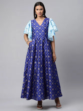 Royal Blue Poly Silk Gold Paste Printed Dress-AHDRPSGP-931-FF