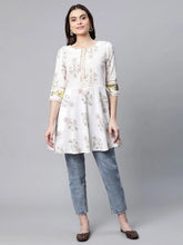 Off White Pure Cotton Floral Printed Tunic-AHTUCOPG-8064
