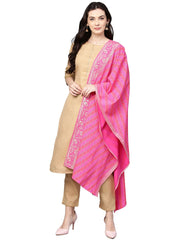 Beige Faux Silk Kurta Pant Set with Traditional Bandhani Print Dupatta-AHKUDUPN-Combo-123