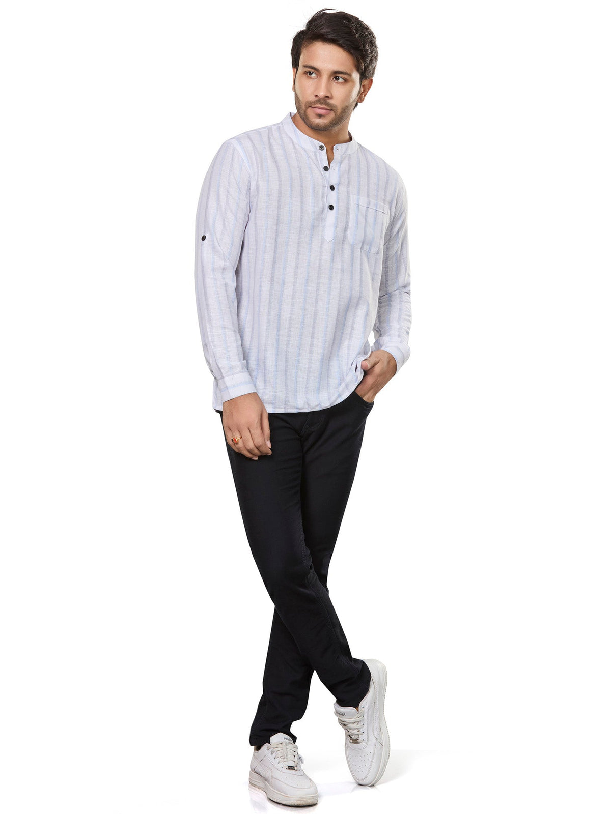 Cotton Short Kurta for Men - White | SKRTSTWBLG