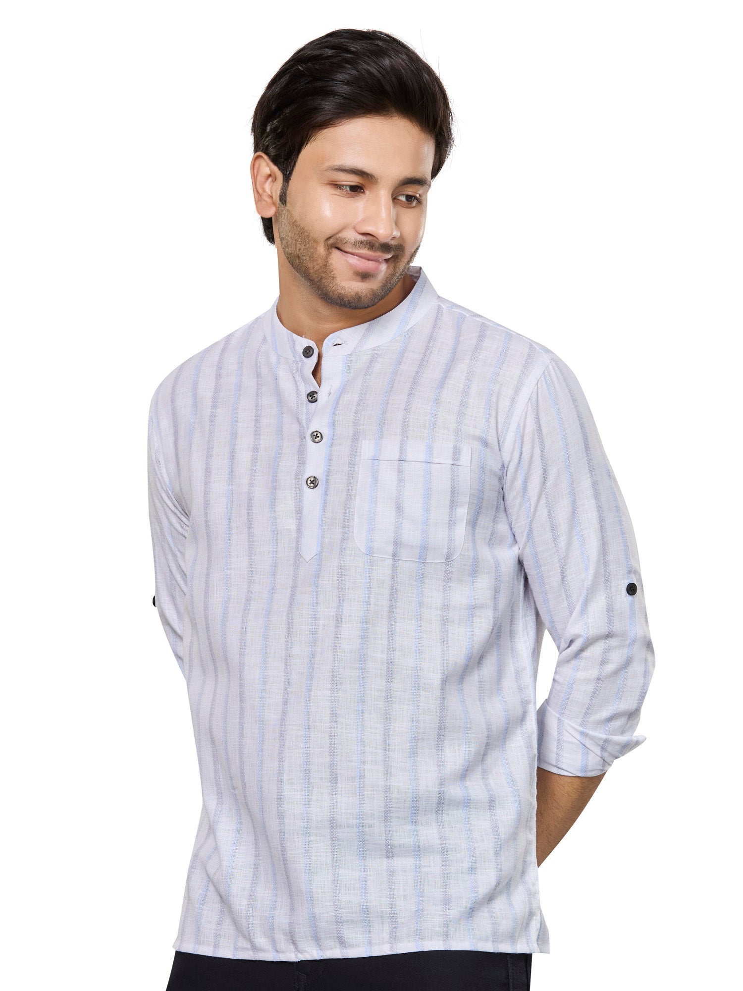 Cotton Short Kurta for Men - White | SKRTSTWBLG | DesiQlo