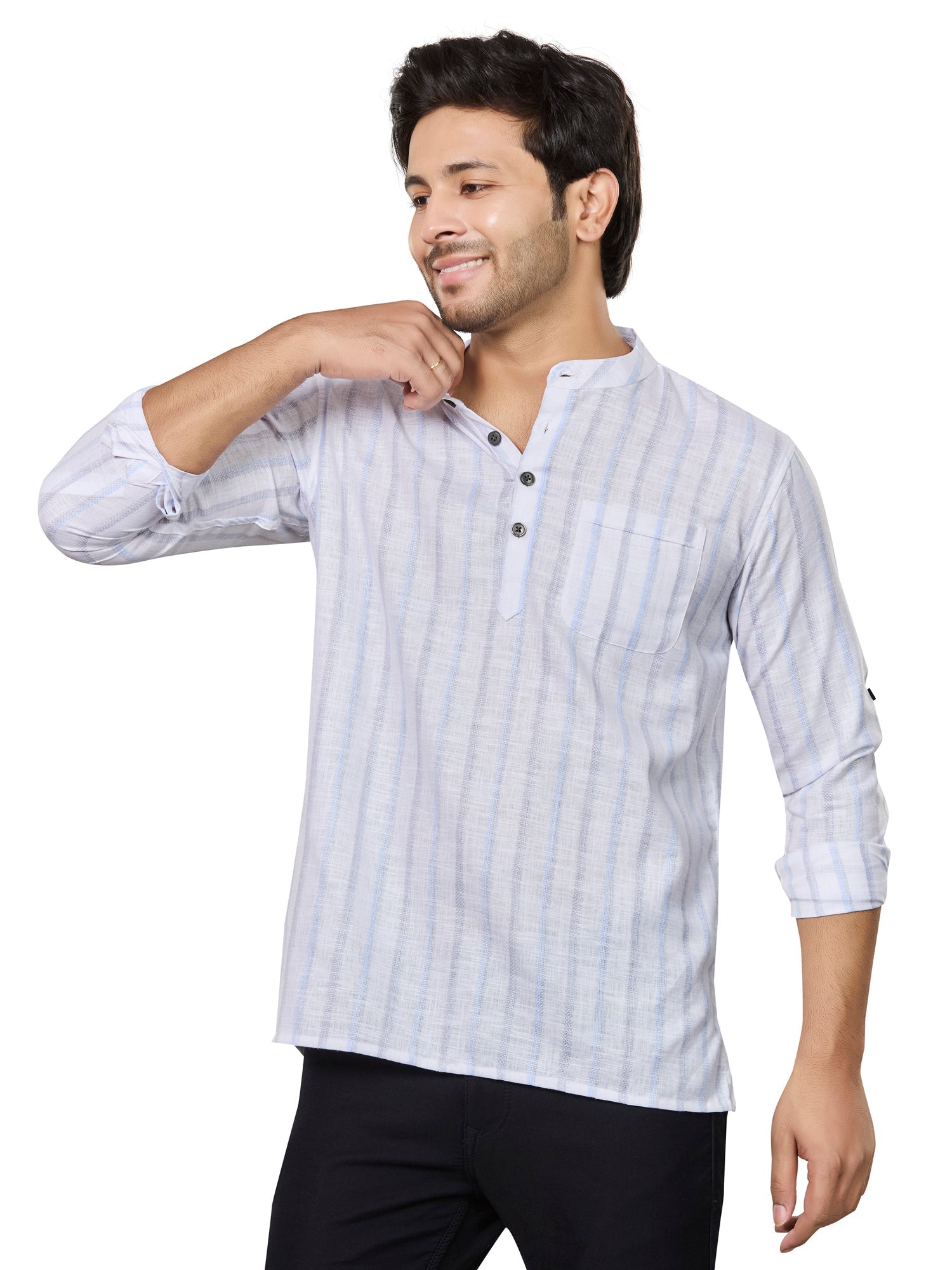 Cotton Short Kurta for Men - White | SKRTSTWBLG | DesiQlo