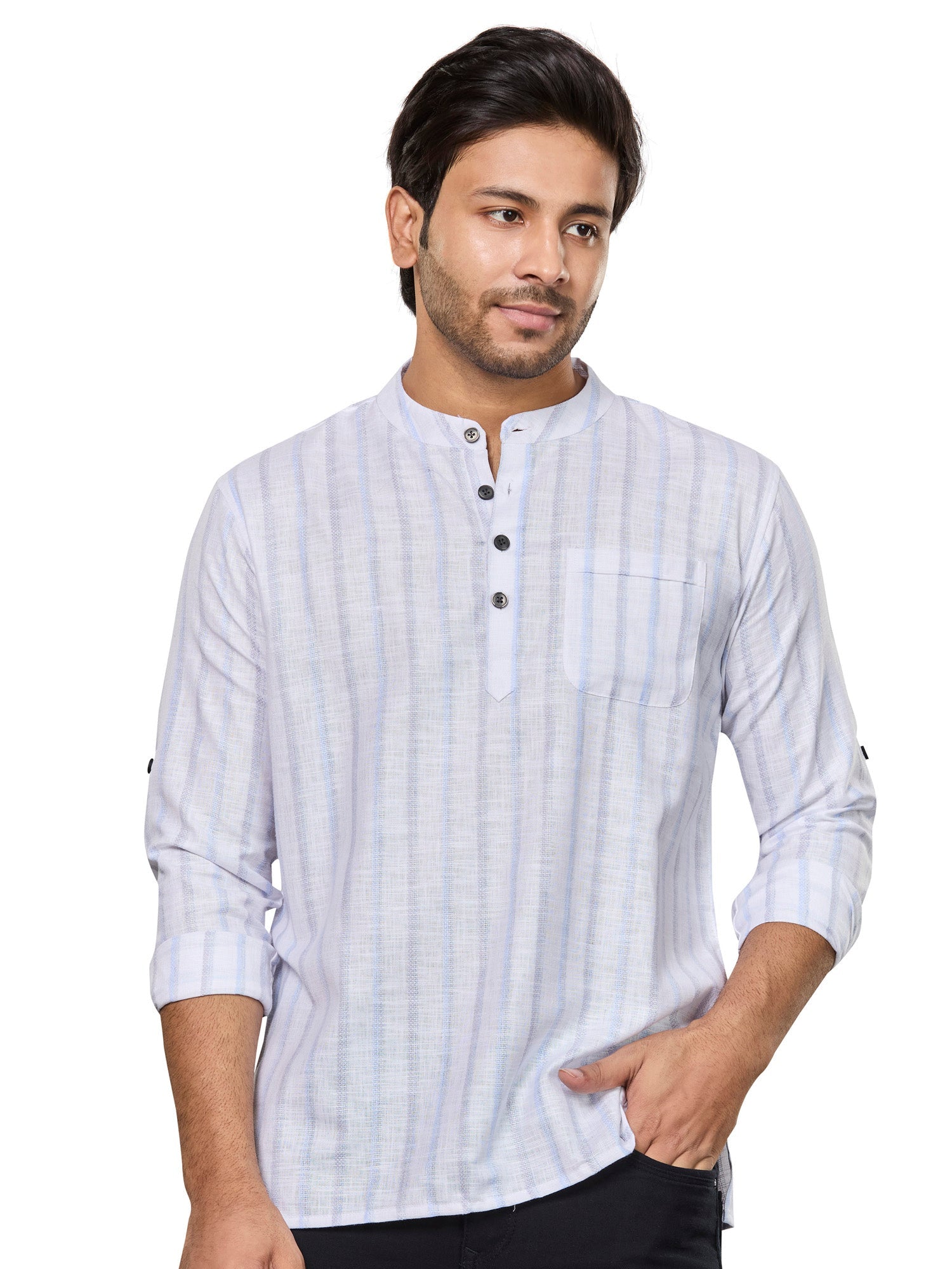 Cotton Short Kurta for Men - White | SKRTSTWBLG | DesiQlo