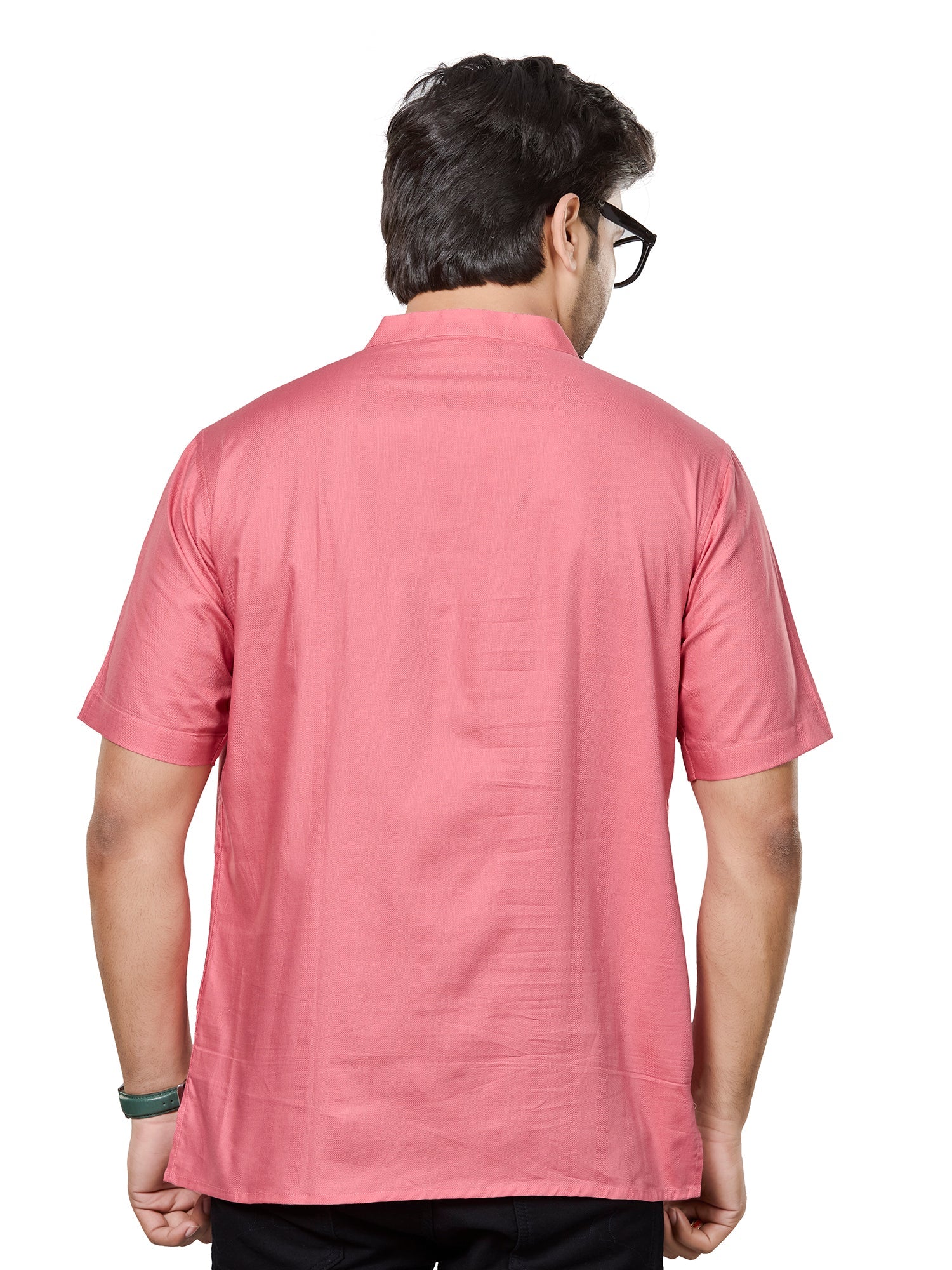 Cotton Short Kurta Half Sleeves for Men - Peach | SHSRSSPIN3 | DesiQlo