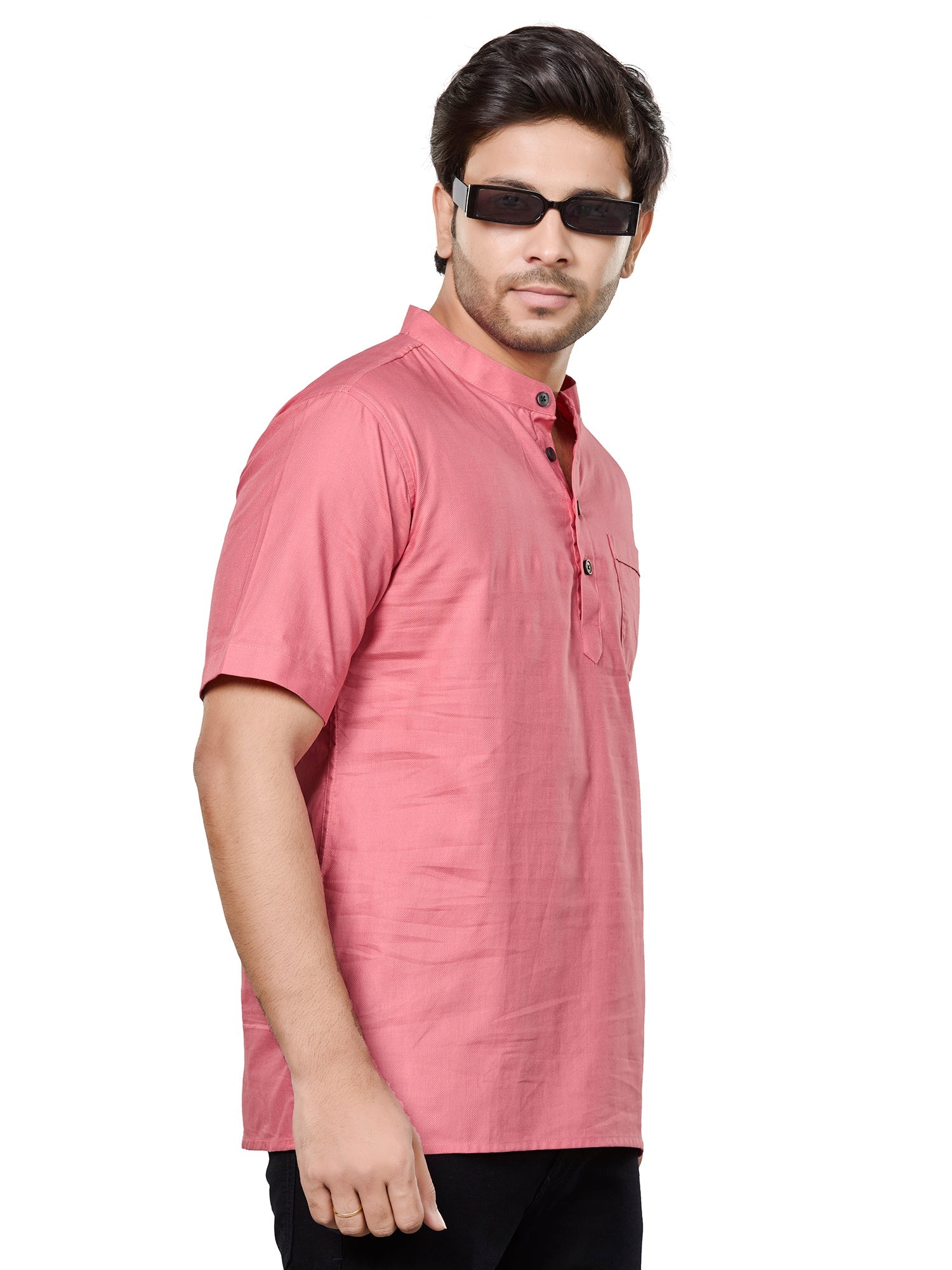 Cotton Short Kurta Half Sleeves for Men - Peach | SHSRSSPIN3 | DesiQlo