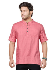 Cotton Short Kurta Half Sleeves for Men - Peach | SHSRSSPIN3