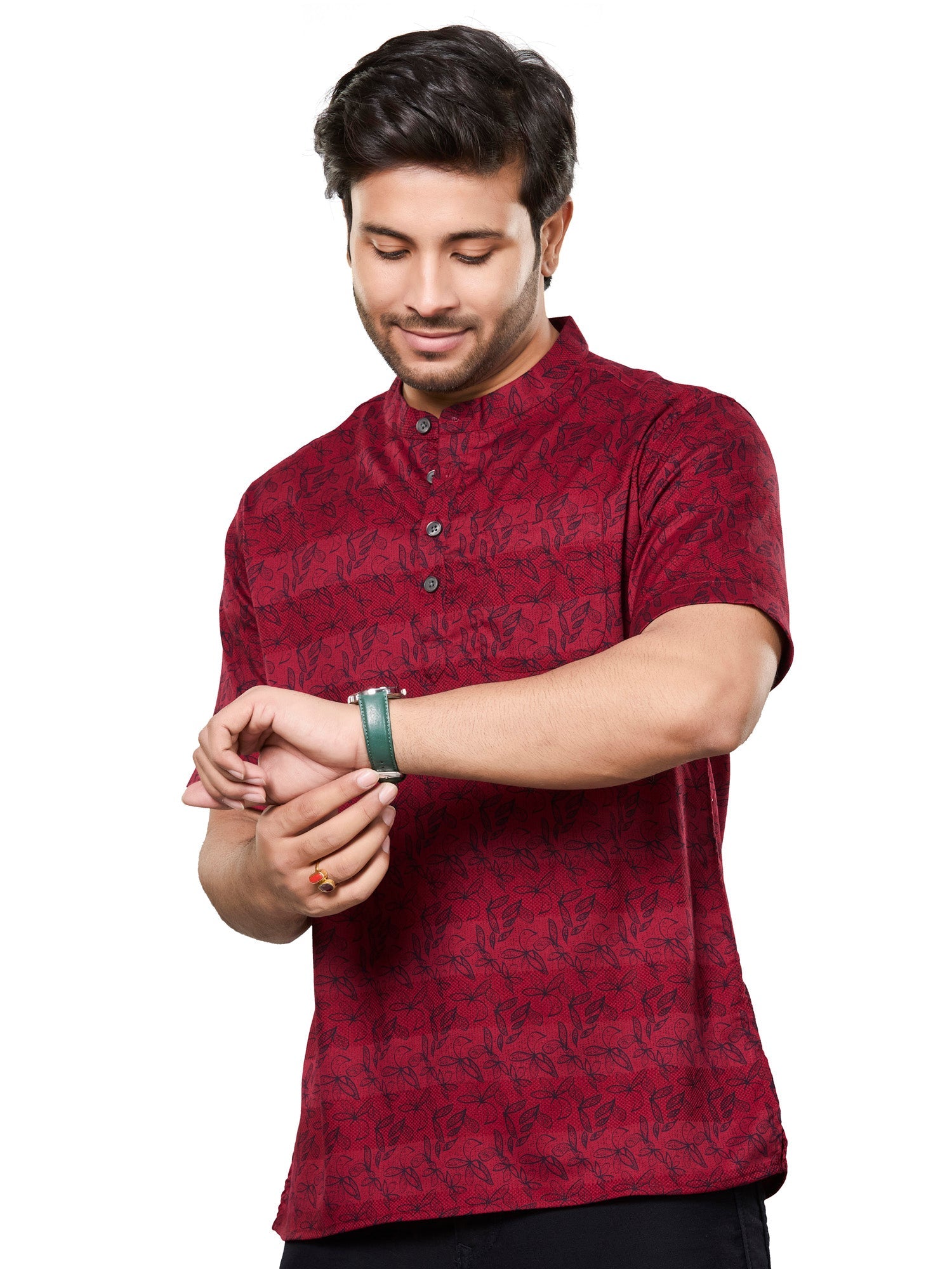 Cotton Short Kurta Half Sleeves for Men - Navy Blue | SHAVFLOMAR | DesiQlo