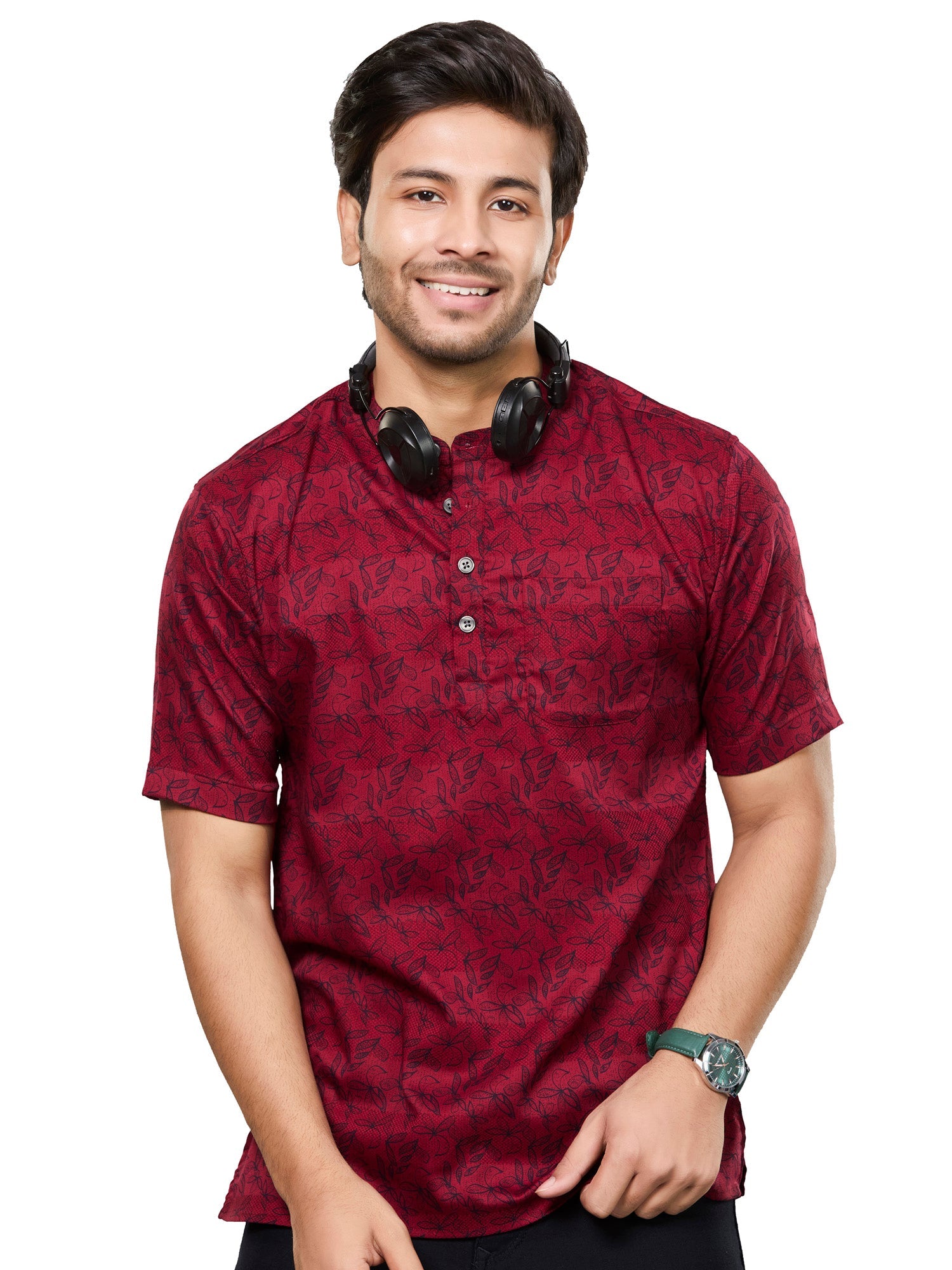 Cotton Short Kurta Half Sleeves for Men - Navy Blue | SHAVFLOMAR | DesiQlo