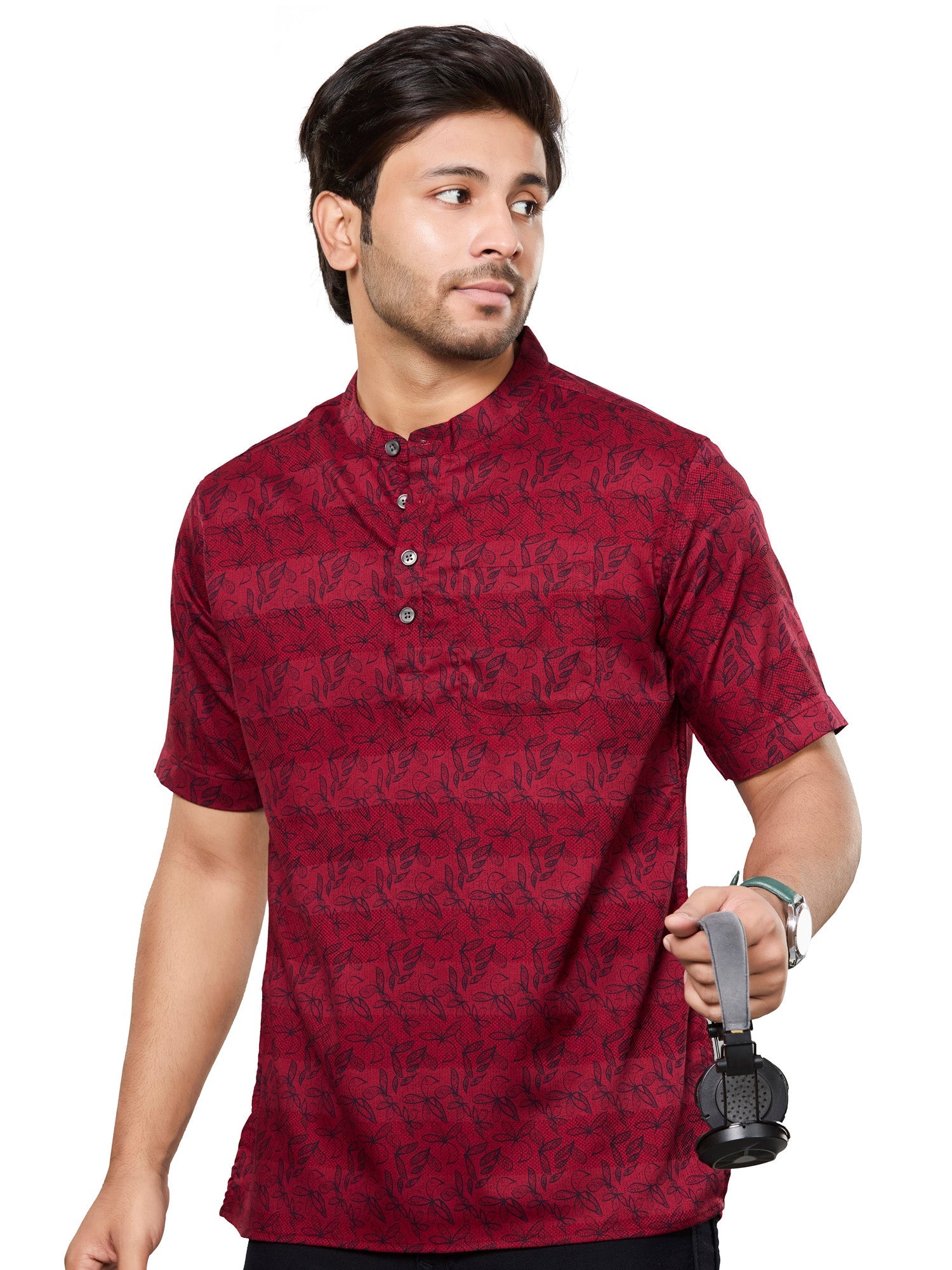 Cotton Short Kurta Half Sleeves for Men - Navy Blue | SHAVFLOMAR | DesiQlo