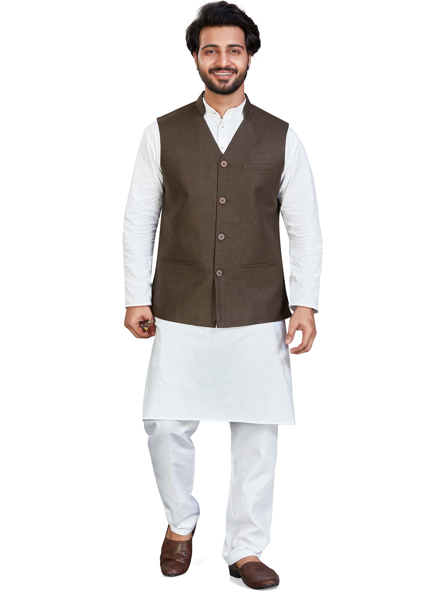 Cotton Nehru Jacket for Men - Green | WCSRVNMG38 | DesiQlo