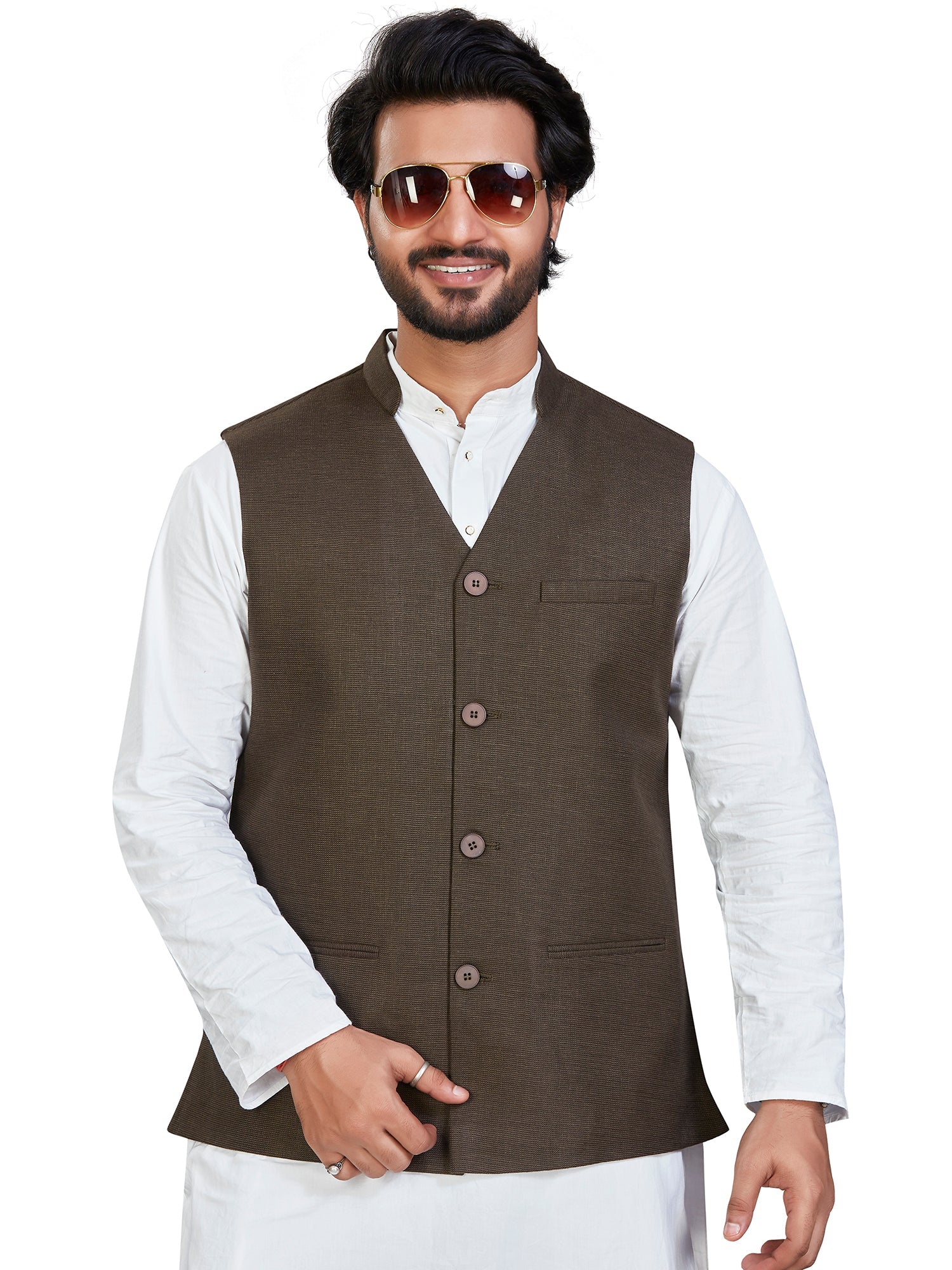 Cotton Nehru Jacket for Men - Green | WCSRVNMG38 | DesiQlo