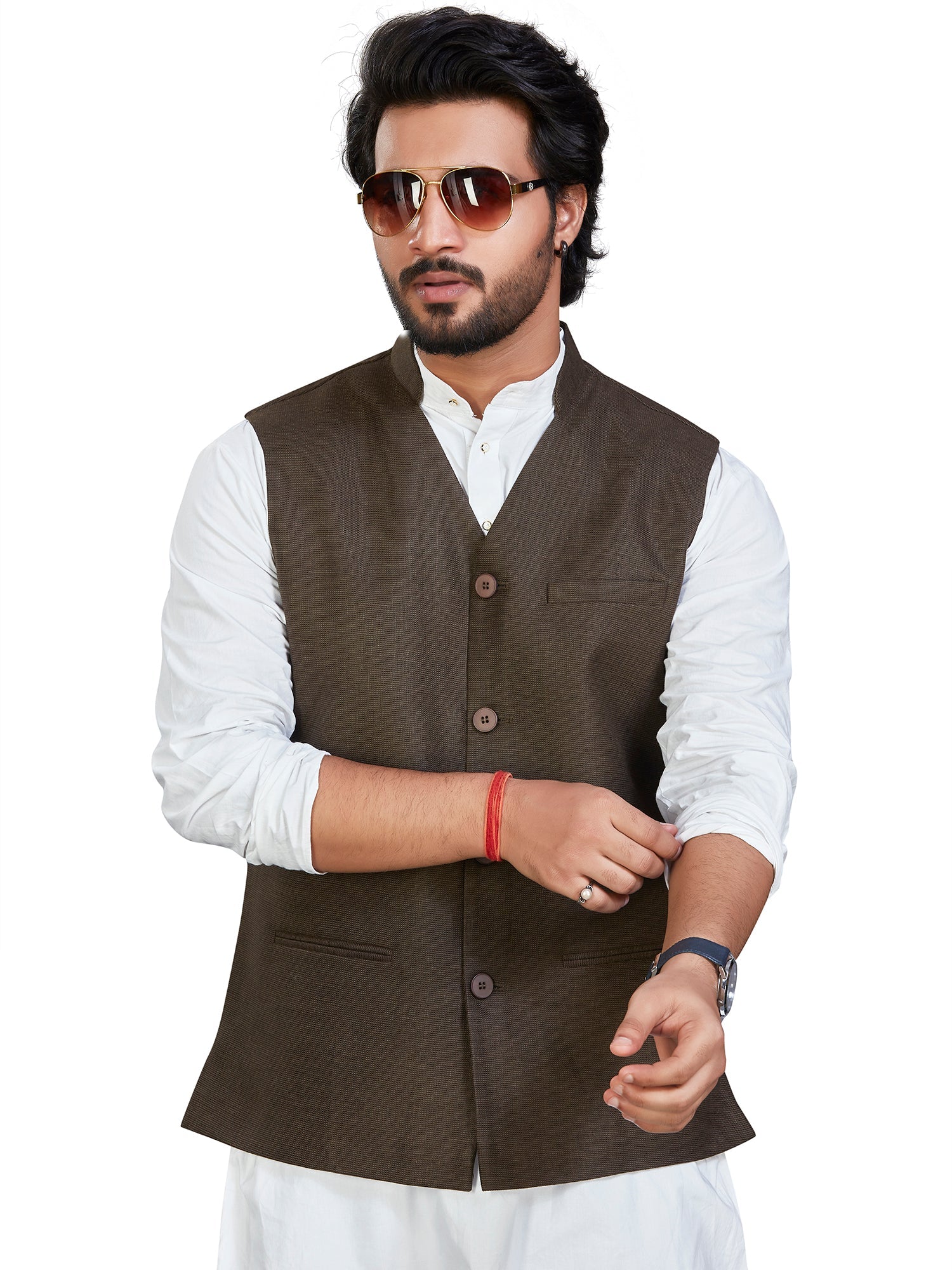 Cotton Nehru Jacket for Men - Green | WCSRVNMG38 | DesiQlo