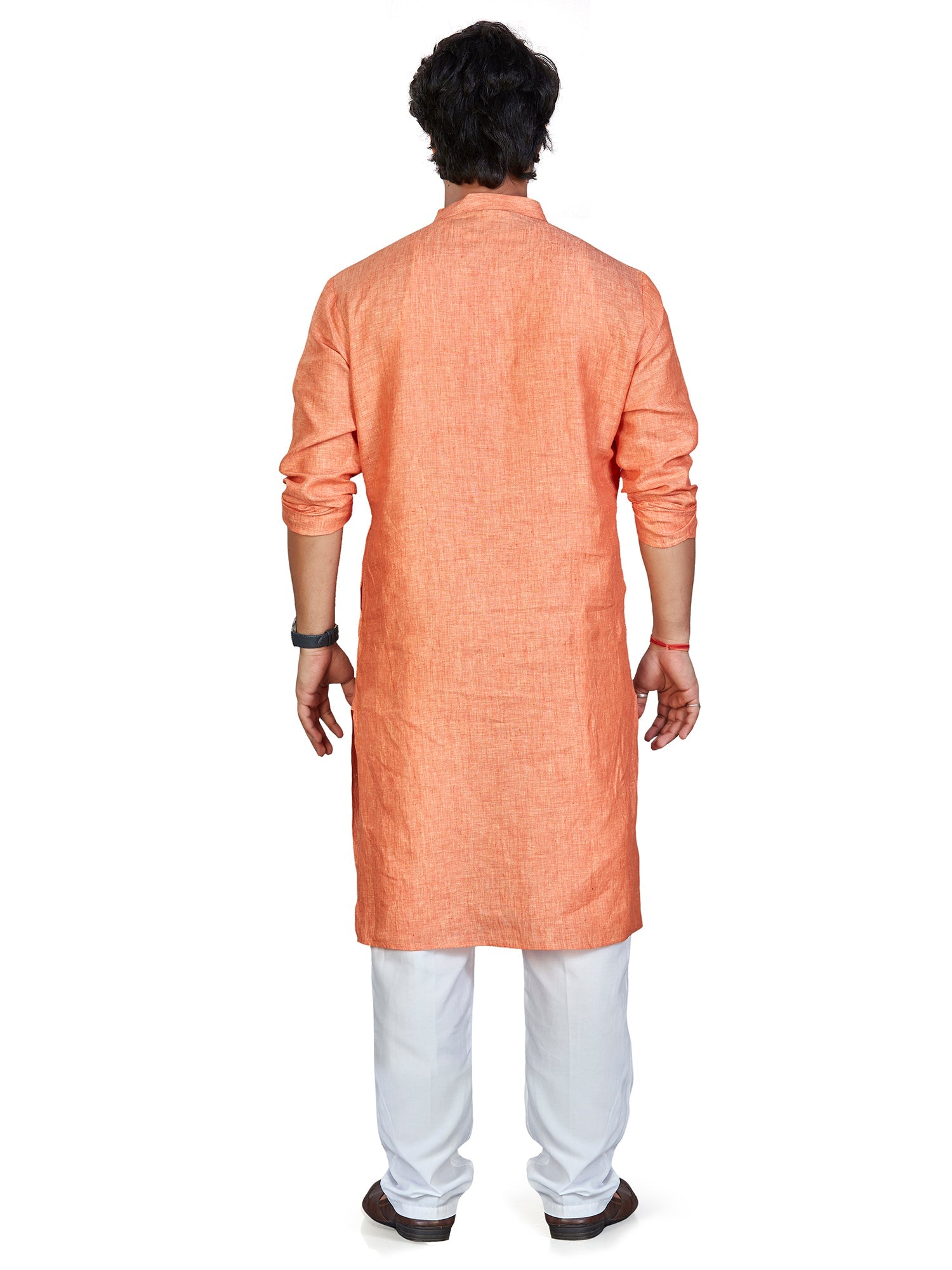 Linen Kurta for Men - Orange | KULM60LPCH | DesiQlo