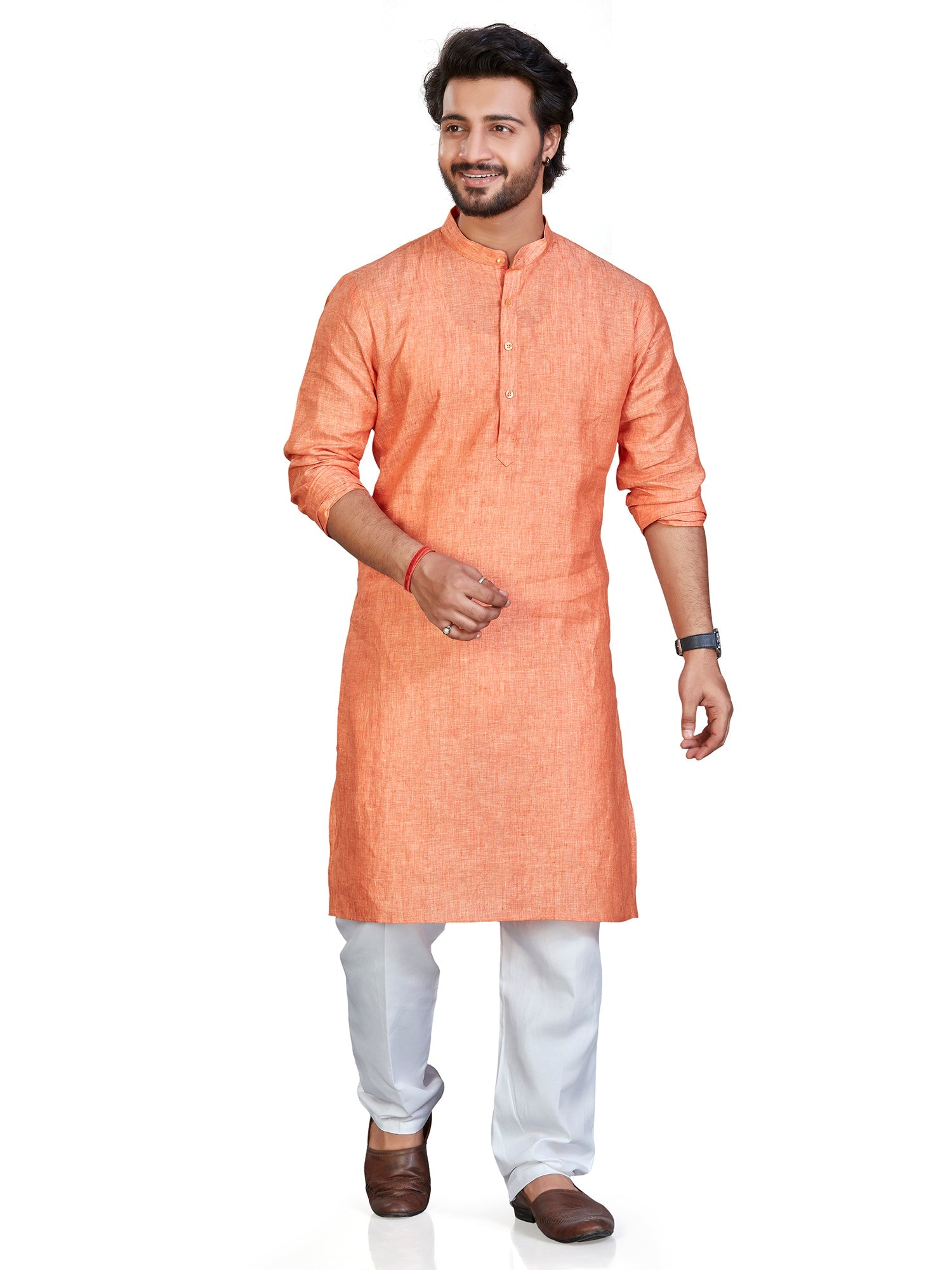 Linen Kurta for Men - Orange | KULM60LPCH | DesiQlo