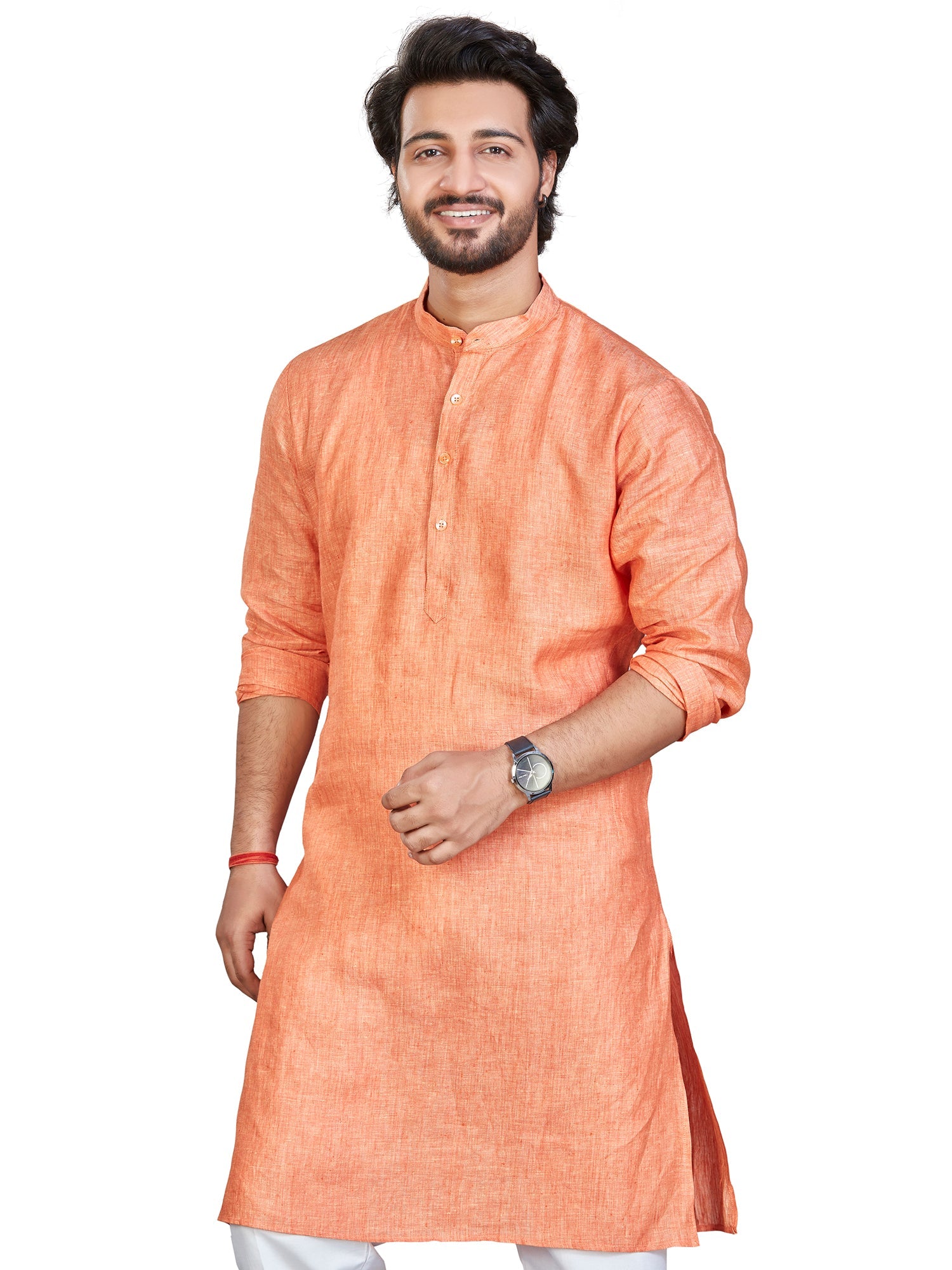 Linen Kurta for Men - Orange | KULM60LPCH | DesiQlo