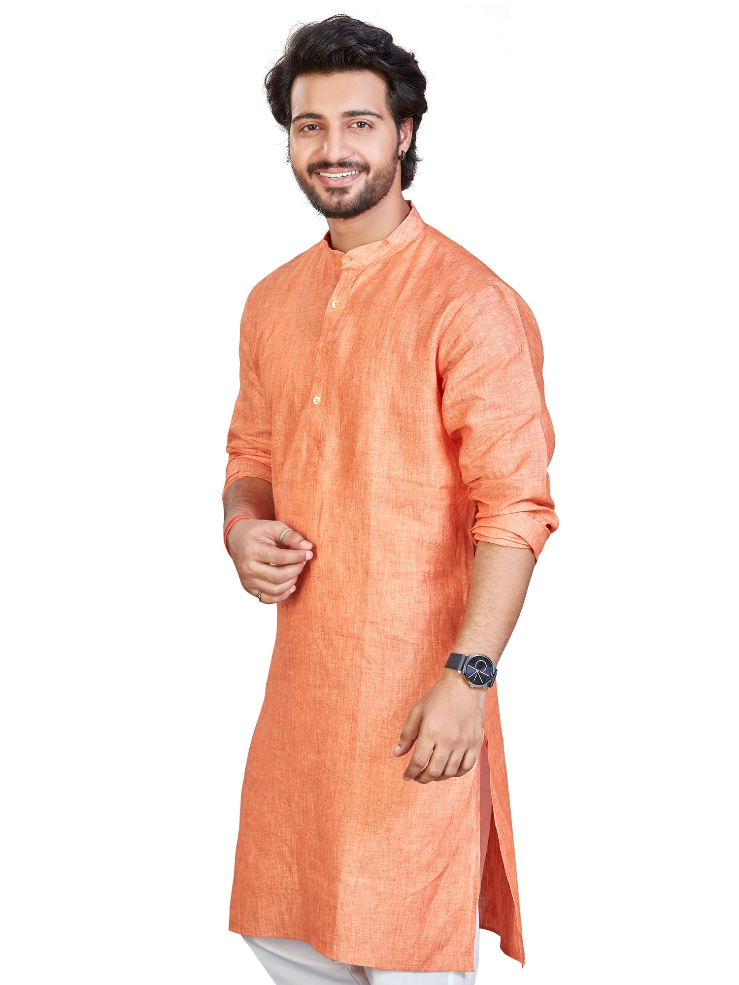 Linen Kurta for Men - Orange | KULM60LPCH | DesiQlo