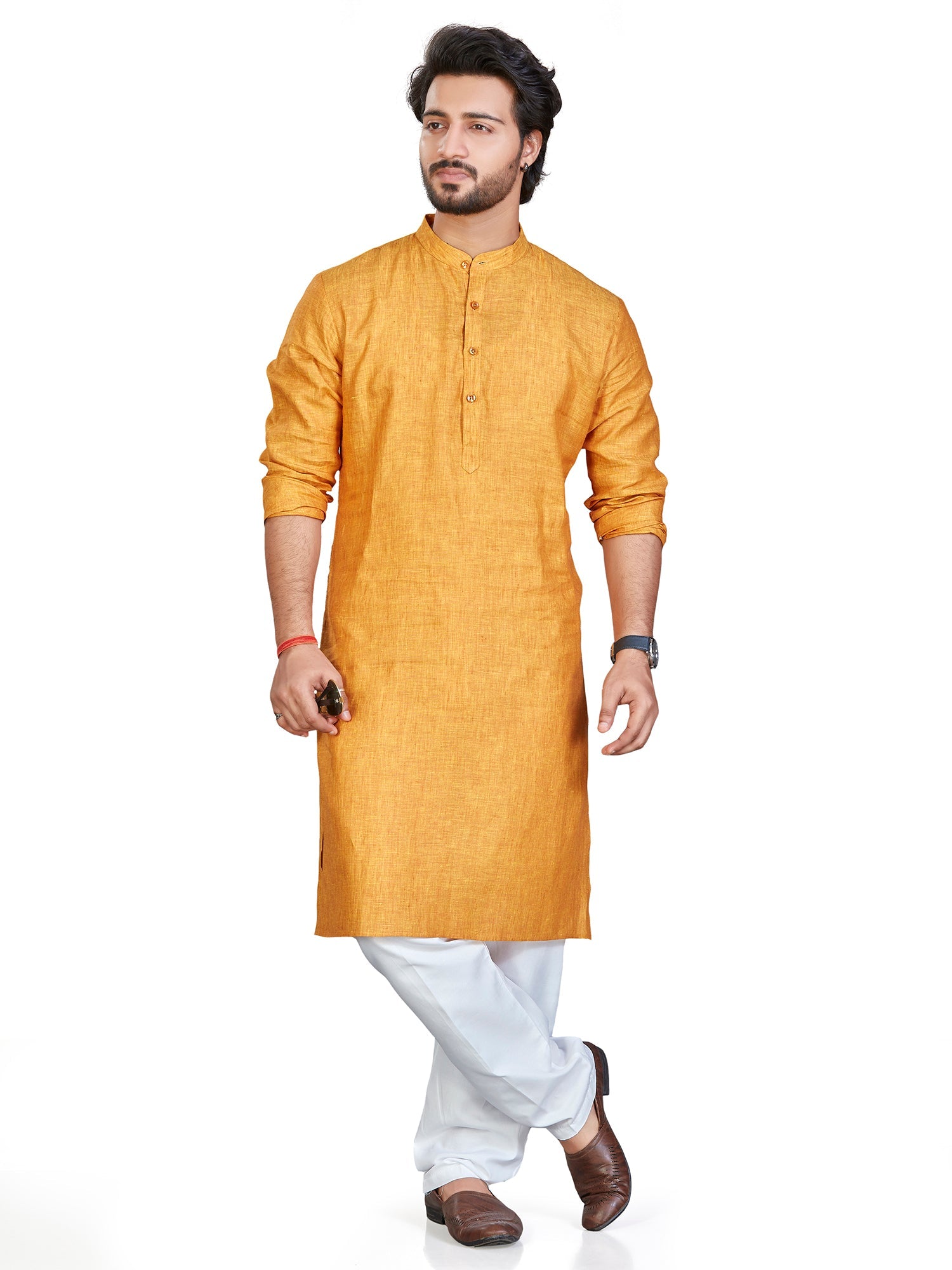 Linen Kurta for Men - Yellow | KULM60LGOL | DesiQlo