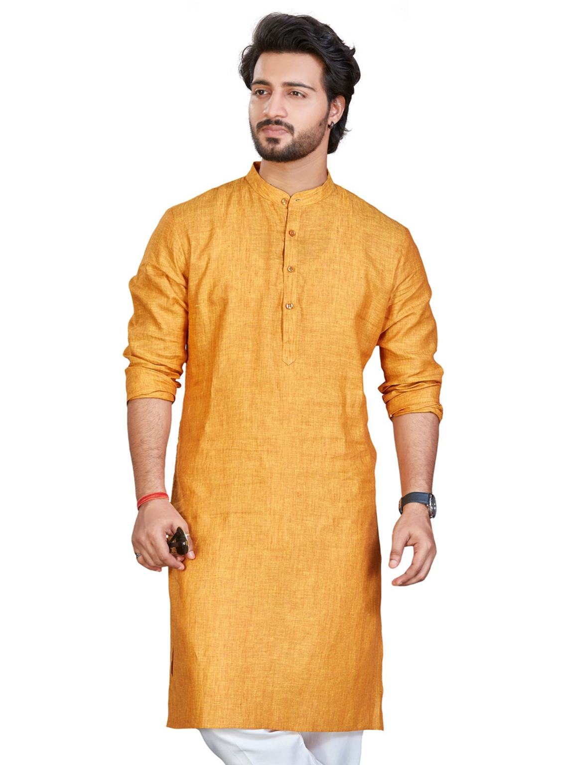 Linen Kurta for Men - Yellow | KULM60LGOL | DesiQlo