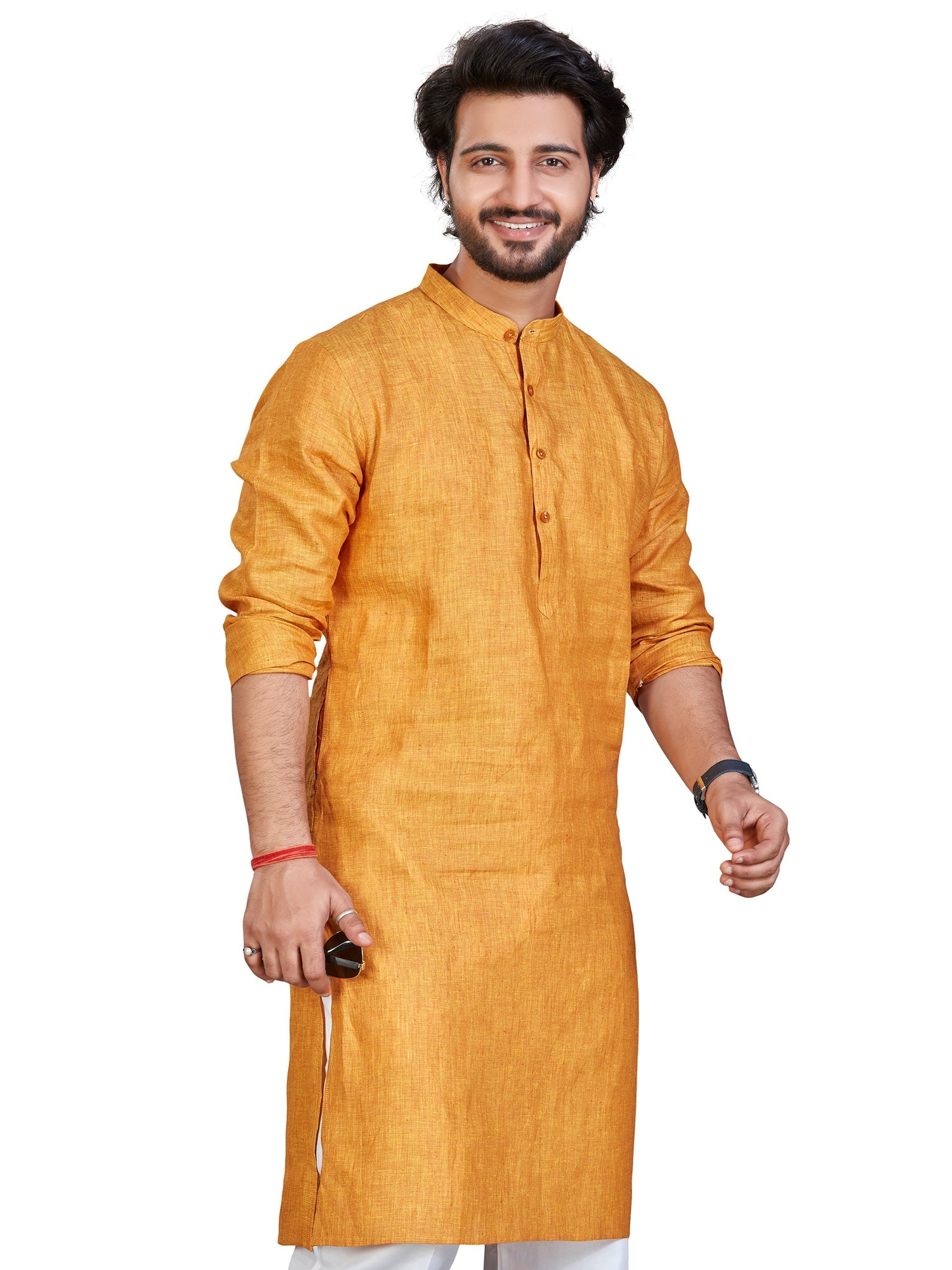 Linen Kurta for Men - Yellow | KULM60LGOL | DesiQlo