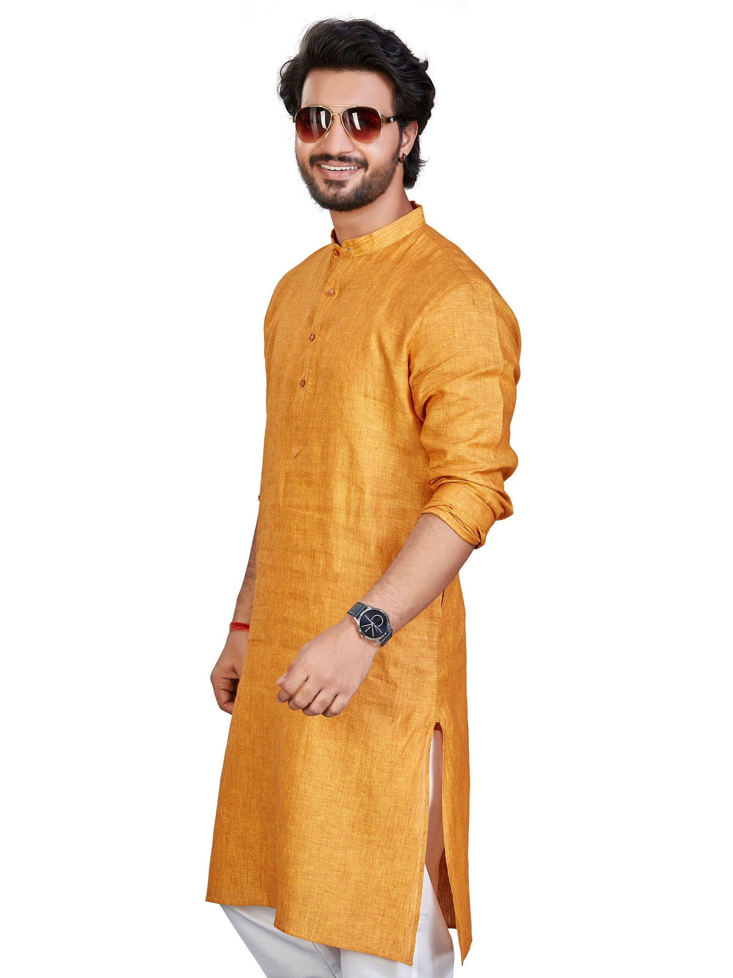 Linen Kurta for Men - Yellow | KULM60LGOL | DesiQlo