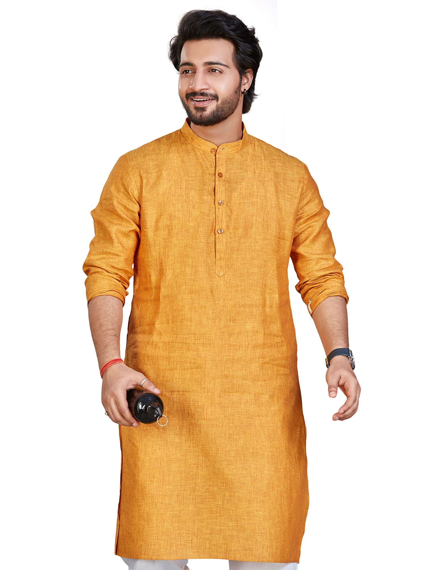 Linen Kurta for Men - Yellow | KULM60LGOL | DesiQlo