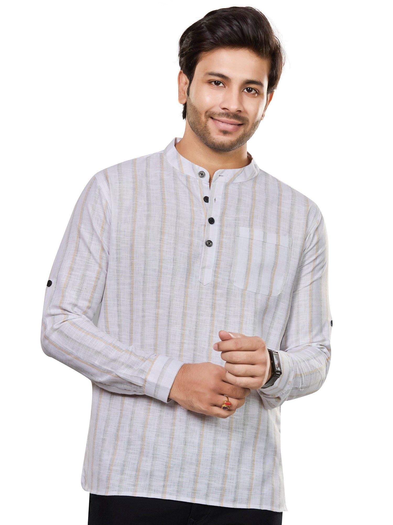 Cotton Short Kurta for Men - White | SKRTSTWYGN | DesiQlo