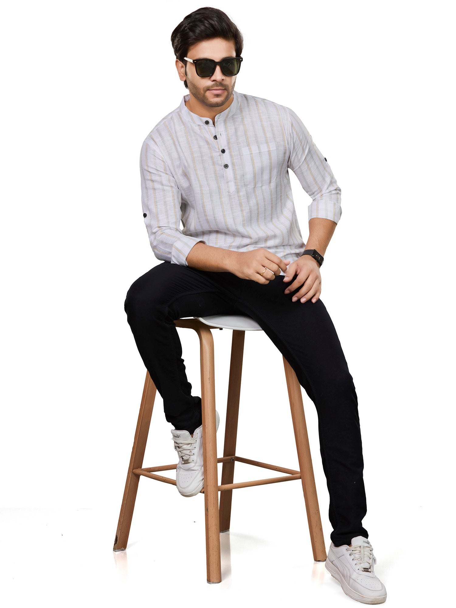 Cotton Short Kurta for Men - White | SKRTSTWYGN | DesiQlo