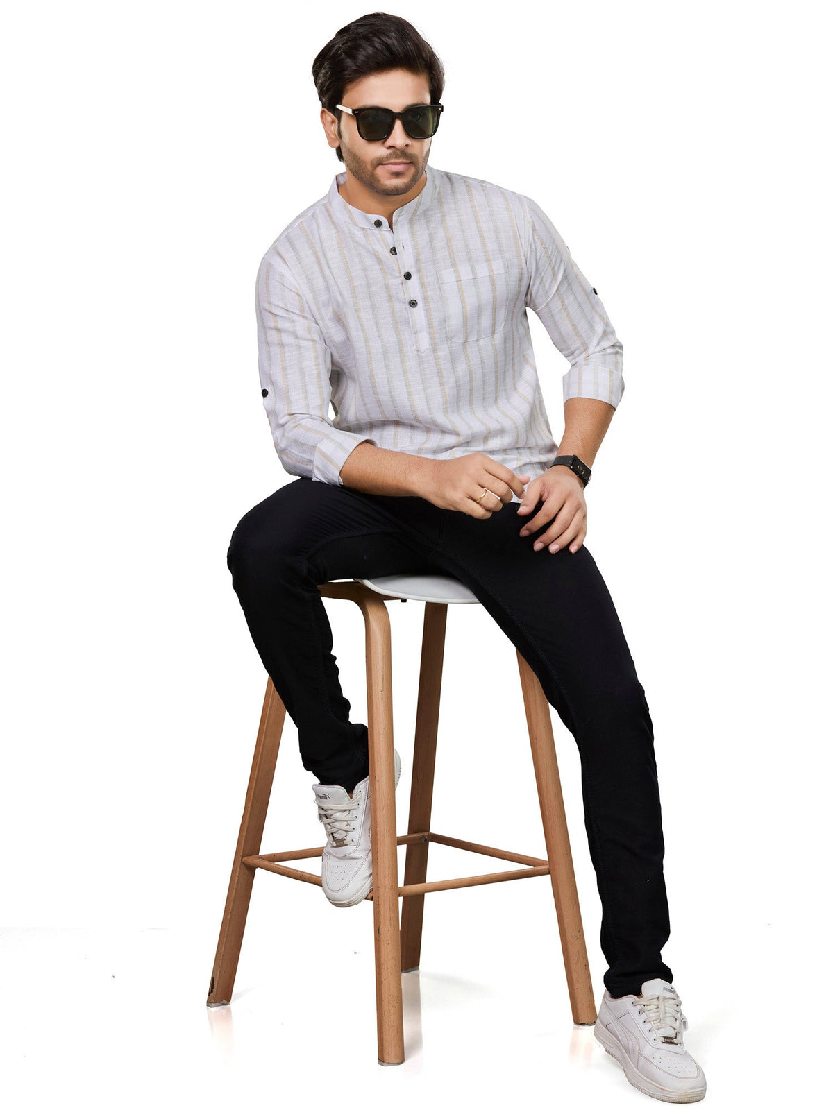 Cotton Short Kurta for Men - White | SKRTSTWYGN