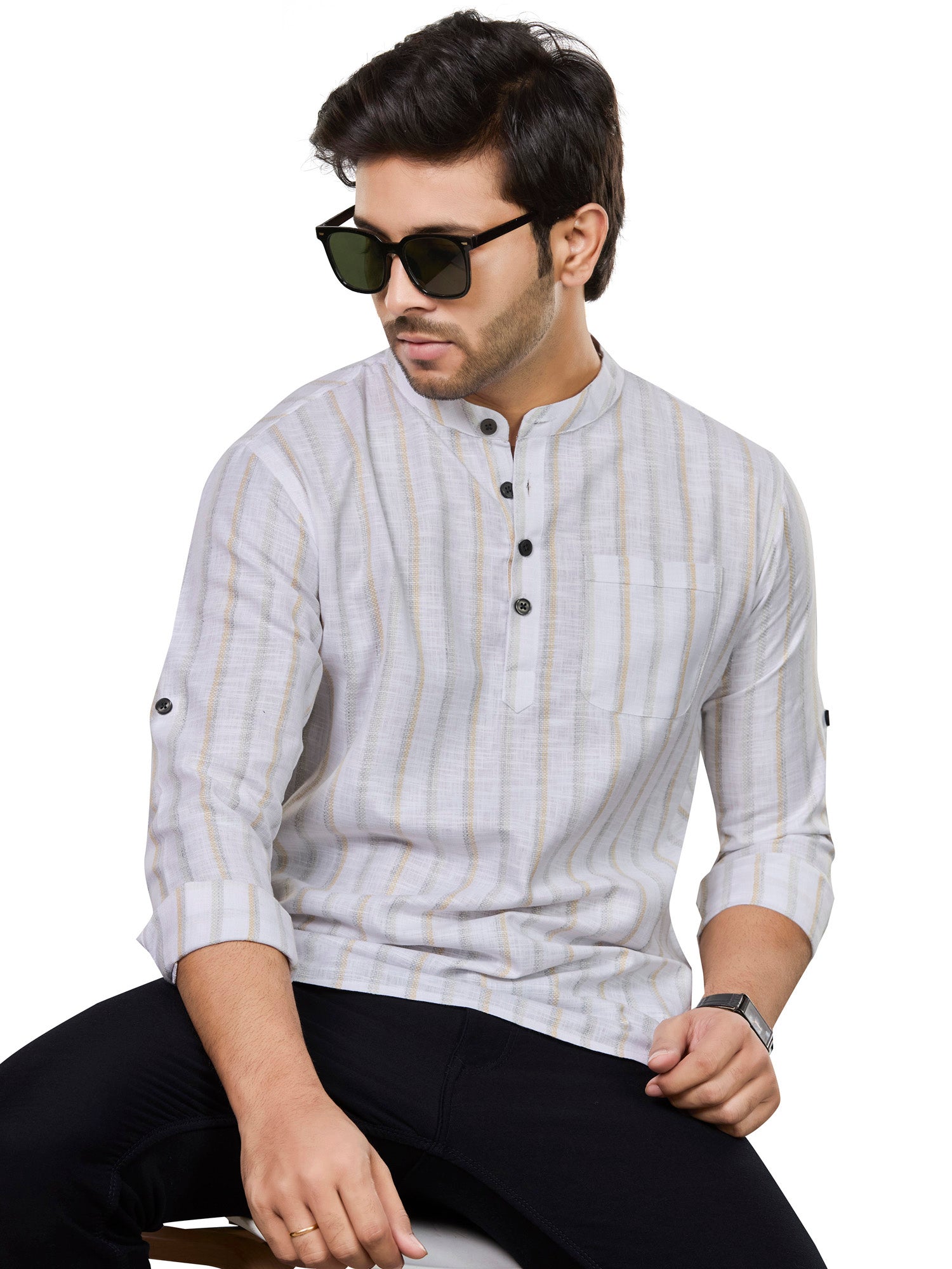 Cotton Short Kurta for Men - White | SKRTSTWYGN | DesiQlo