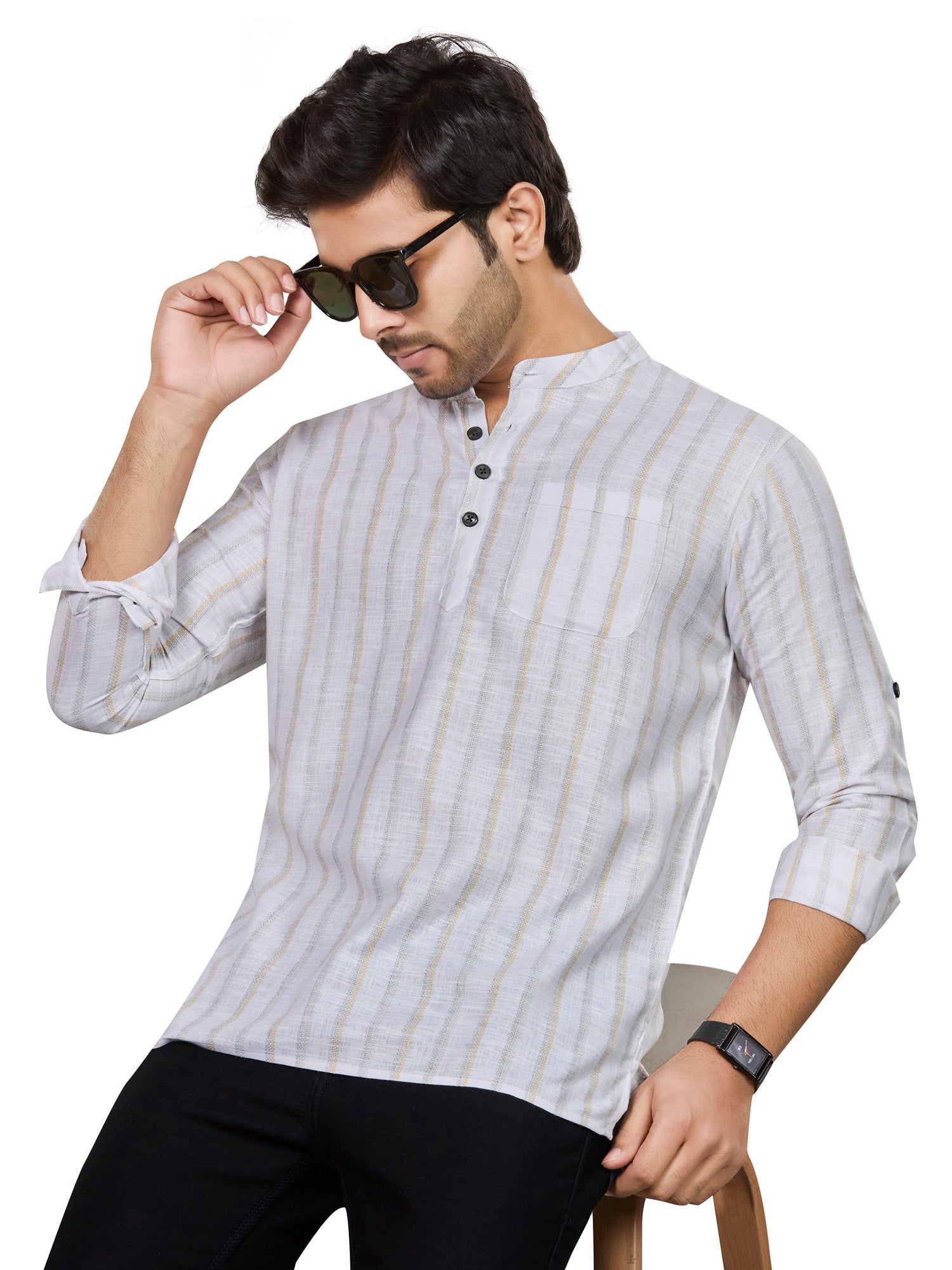 Cotton Short Kurta for Men - White | SKRTSTWYGN | DesiQlo
