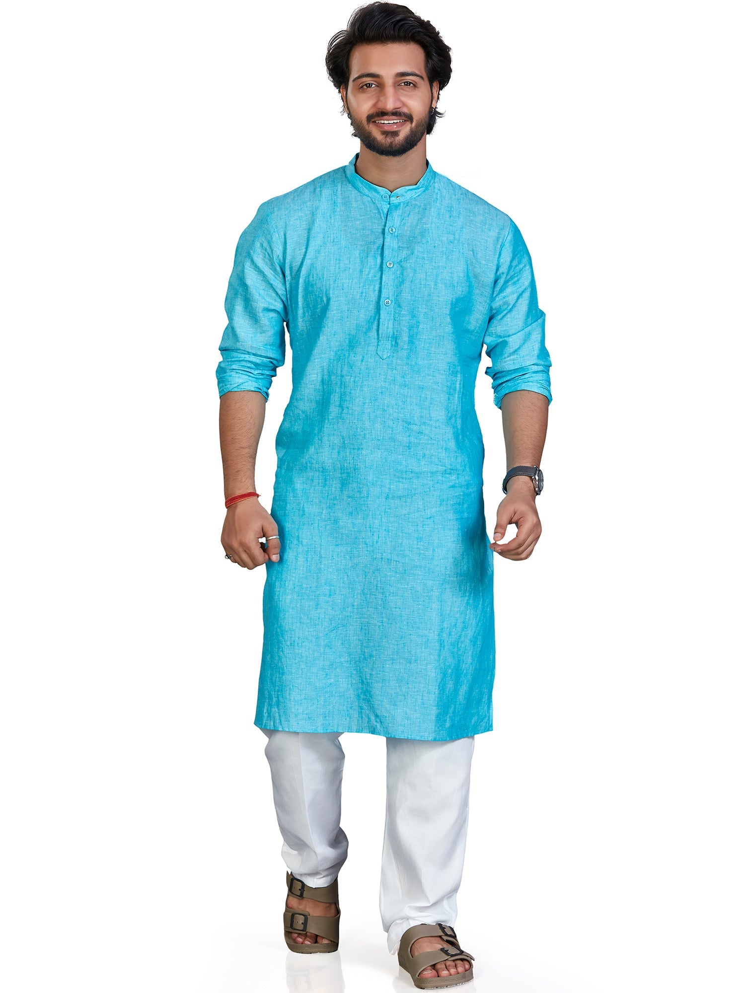 Linen Kurta for Men - Blue | KULM60LBLU | DesiQlo
