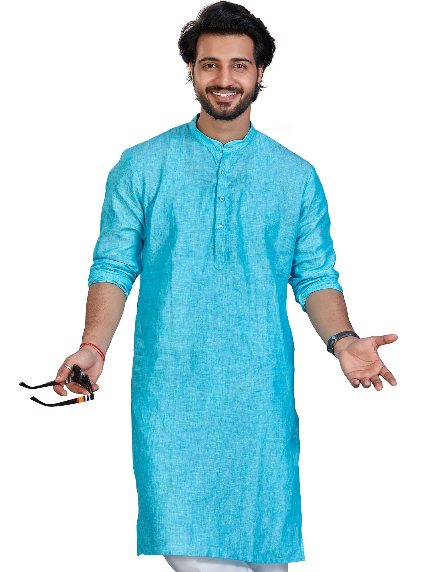 Linen Kurta for Men - Blue | KULM60LBLU | DesiQlo