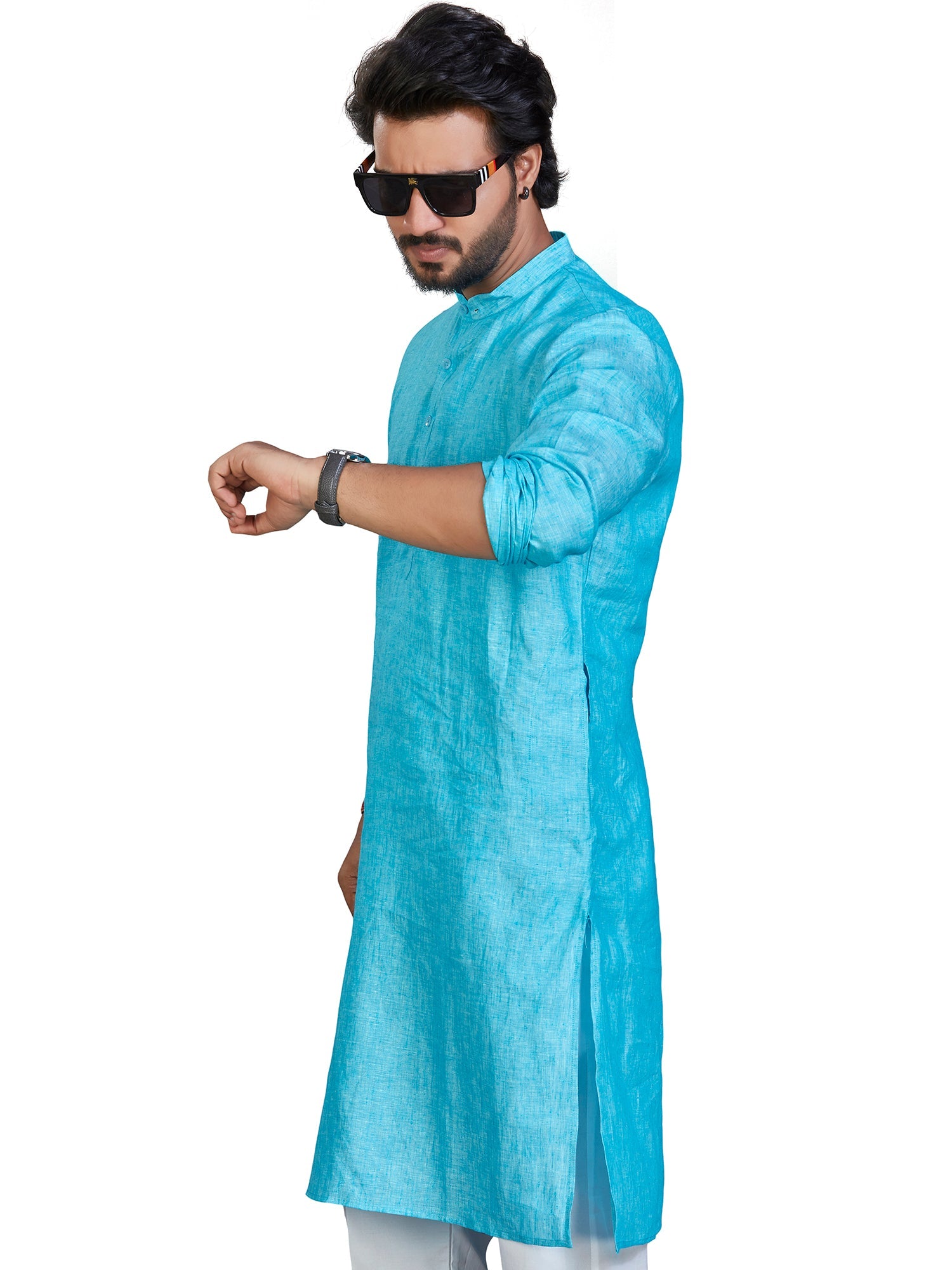 Linen Kurta for Men - Blue | KULM60LBLU | DesiQlo
