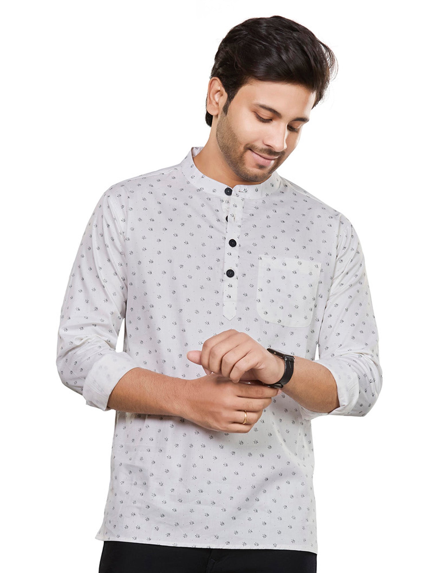 Cotton Short Kurta for Men - Multicolor | SKAVFLOWH3 | DesiQlo