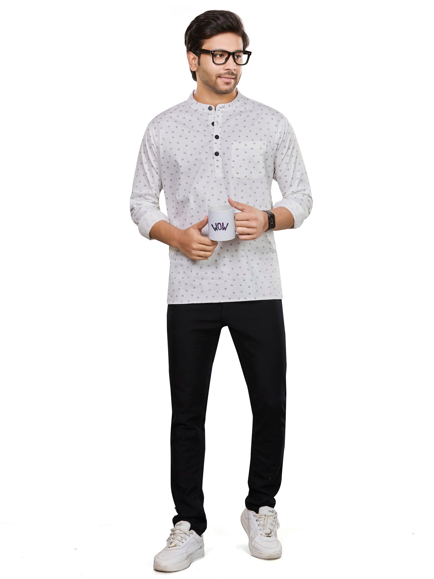 Cotton Short Kurta for Men - Multicolor | SKAVFLOWH3 | DesiQlo