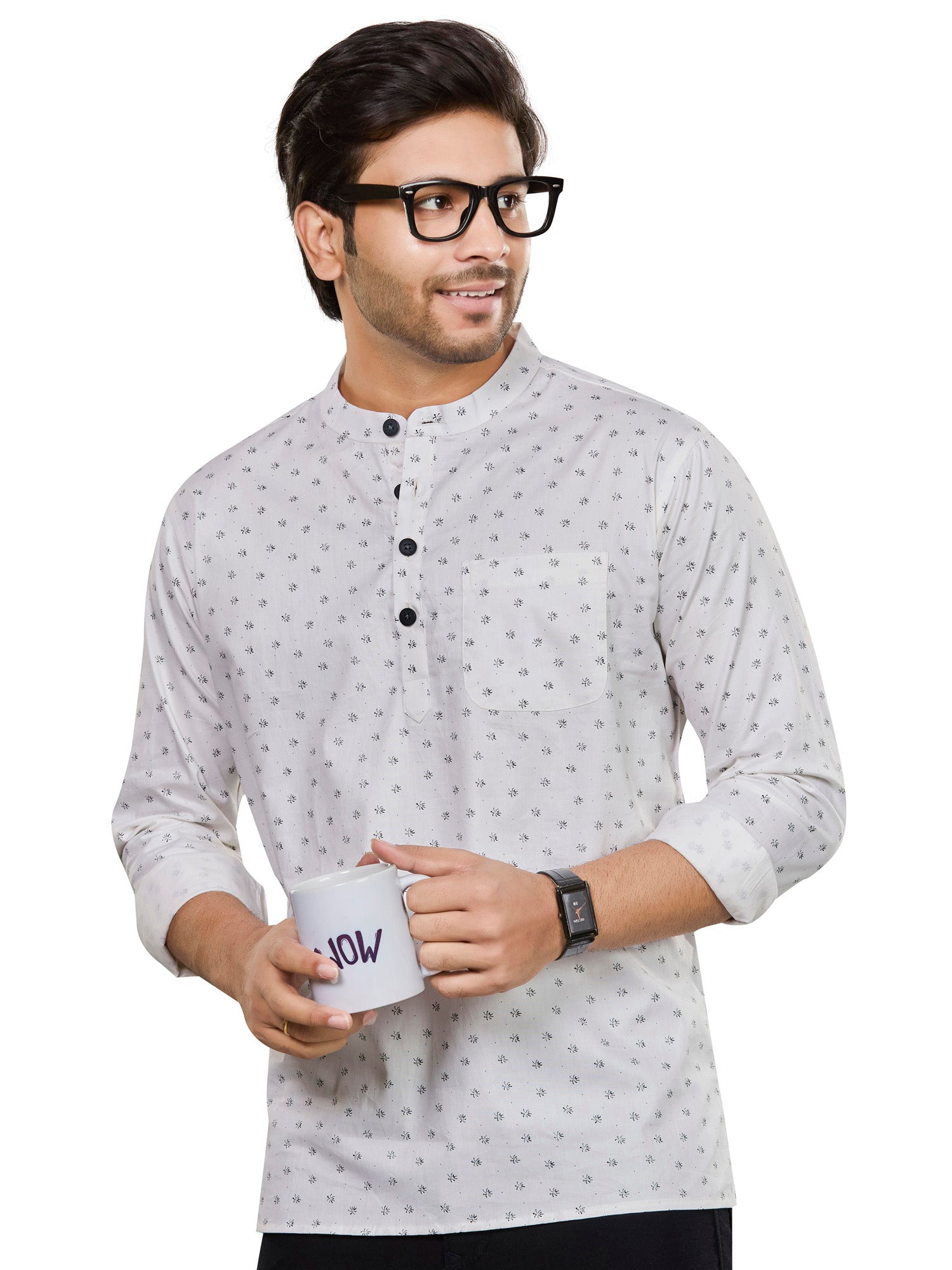 Cotton Short Kurta for Men - Multicolor | SKAVFLOWH3 | DesiQlo