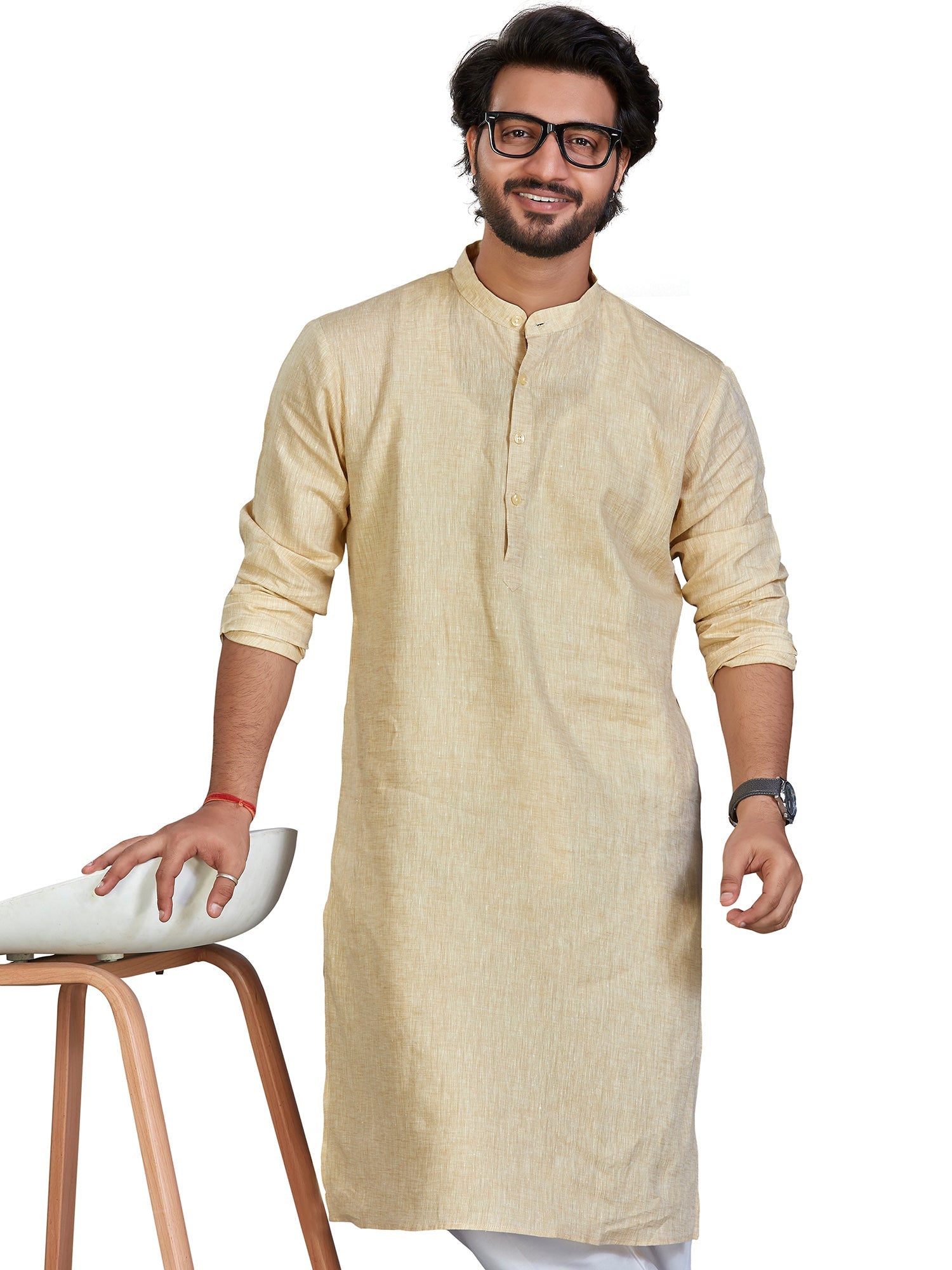 Linen Kurta for Men - Yellow | KULM60LYEL | DesiQlo