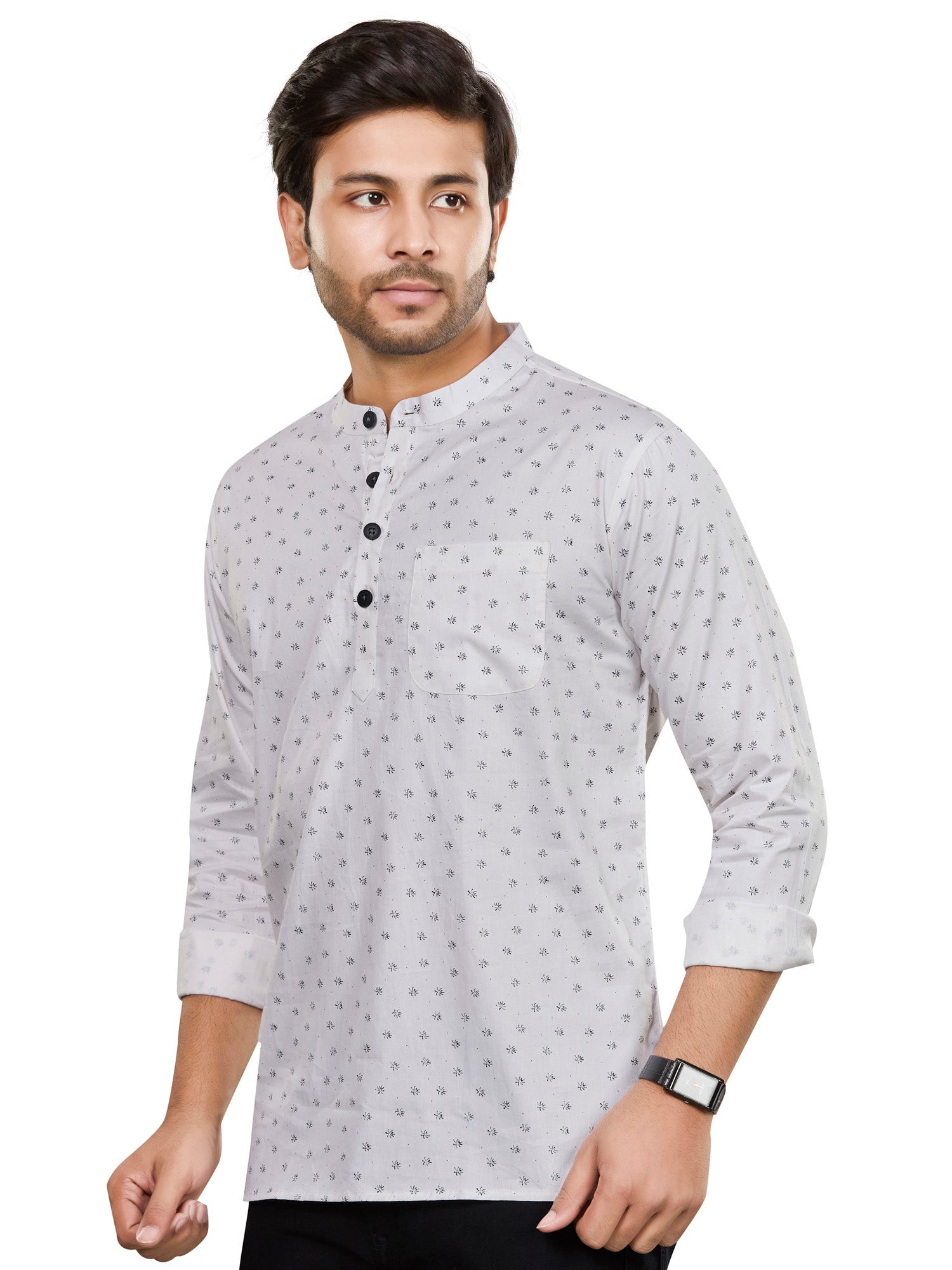 Cotton Short Kurta for Men - Multicolor | SKAVFLOWH3 | DesiQlo