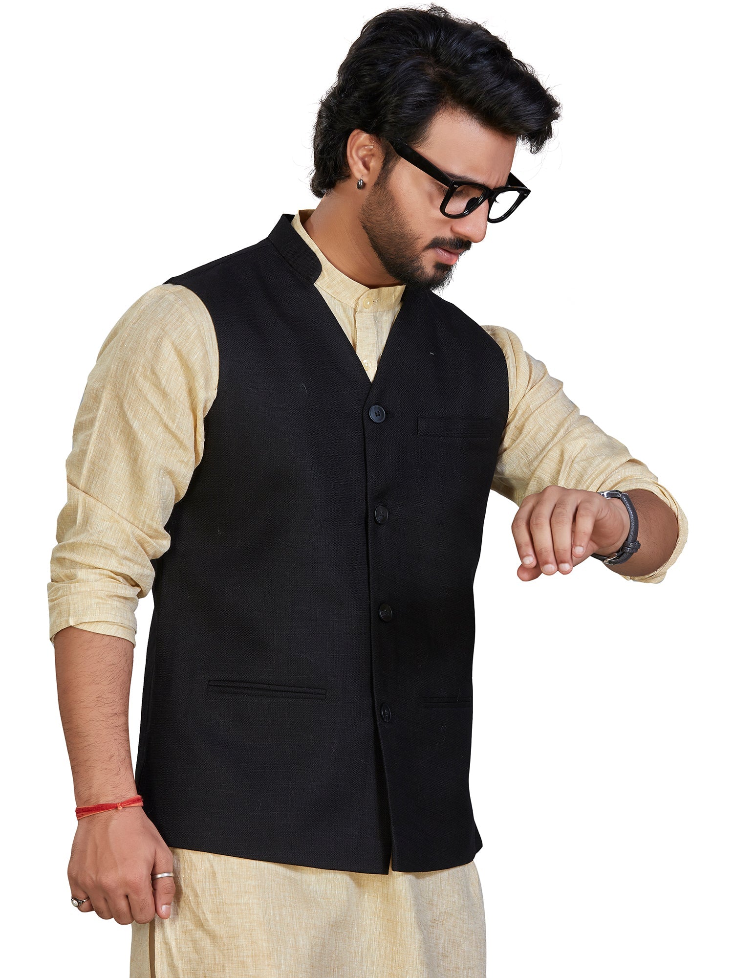 Cotton Nehru Jacket for Men - Black | WCSRVNBLK3 | DesiQlo