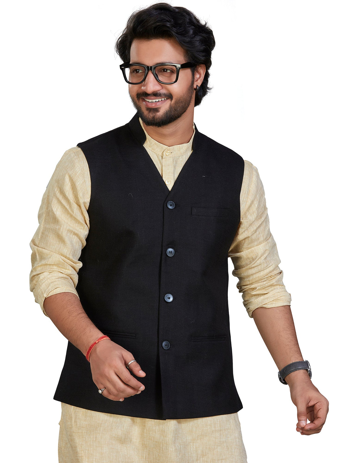 Cotton Nehru Jacket for Men - Black | WCSRVNBLK3