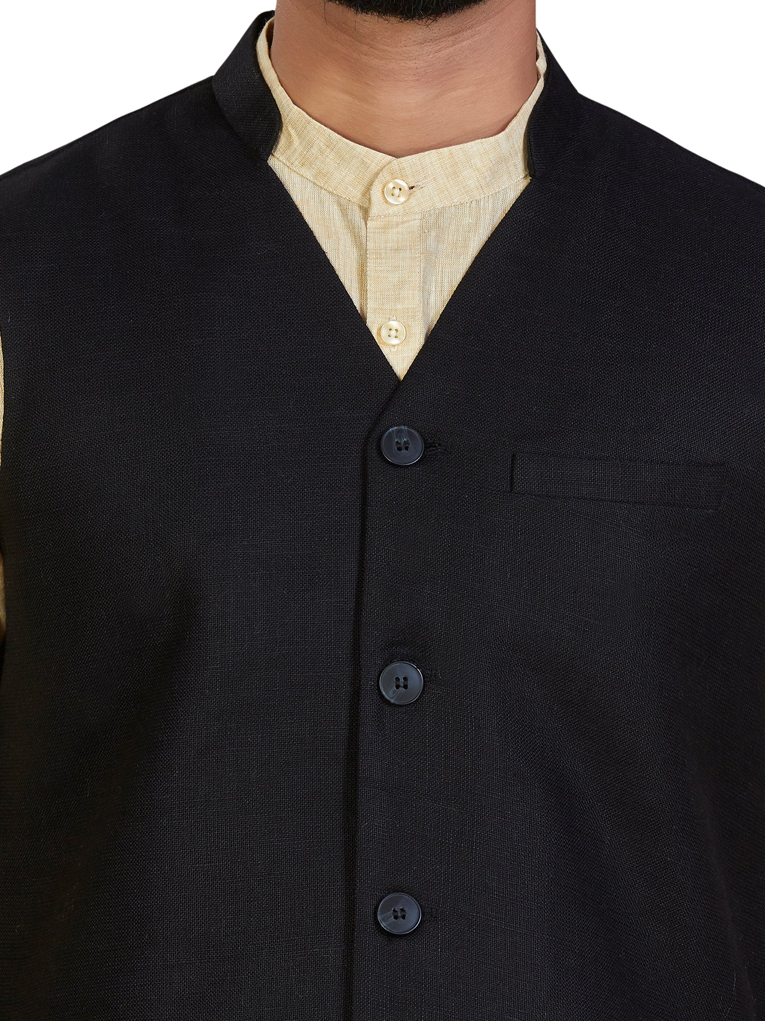 Cotton Nehru Jacket for Men - Black | WCSRVNBLK3 | DesiQlo