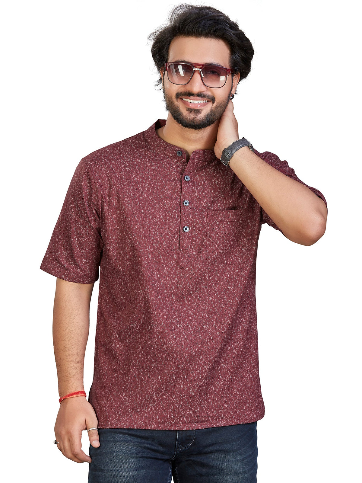 Cotton Short Kurta Half Sleeves for Men - Multicolor | SHAVPRMAR3