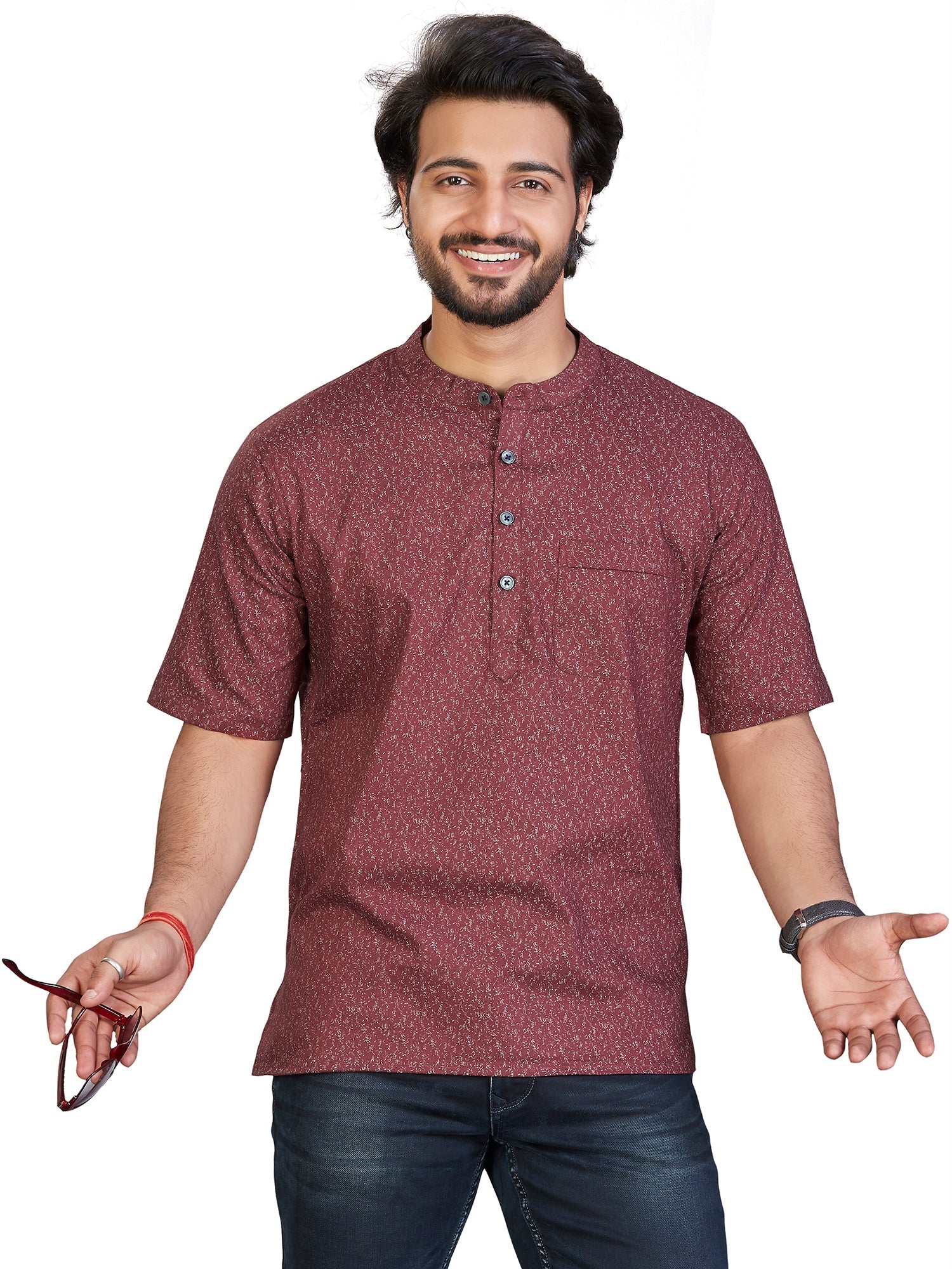 Cotton Short Kurta Half Sleeves for Men - Multicolor | SHAVPRMAR3 | DesiQlo