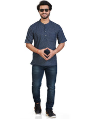 Cotton Short Kurta Half Sleeves for Men - Navy Blue | SHAVPRBLU3
